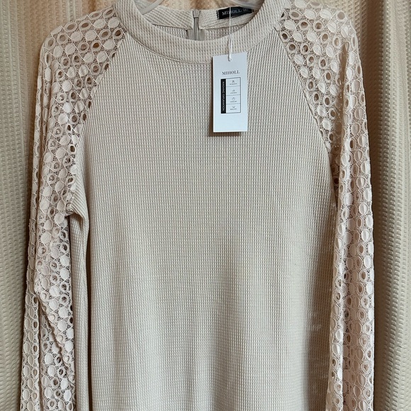 MIHOLL Long Sleeve Lace Casual LOOSE Fit Blouse w/ Zipper in Back size M - Picture 4 of 5